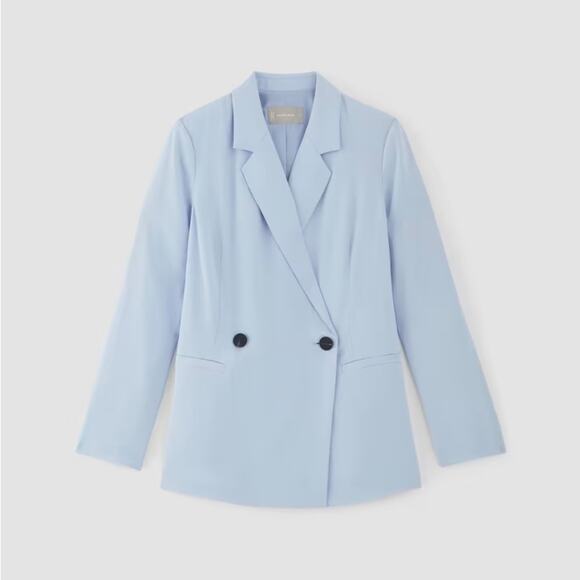 Everlane The Drapey Blazer Double-Breasted Suit Jacket Chambray Blue NWT Size 00 - Picture 1 of 11